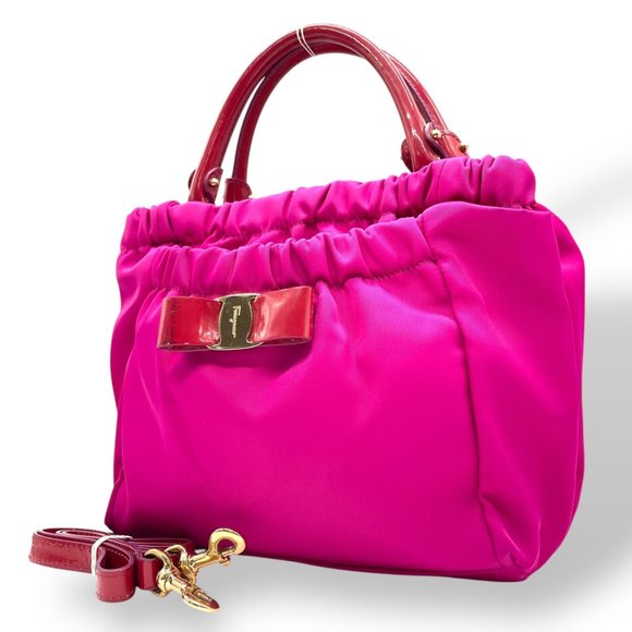 Salvatore Ferragamo Vara Ribbon 2-Way Shoulder/Crossbody Bag in Pink and Red ... - Picture 1 of 16